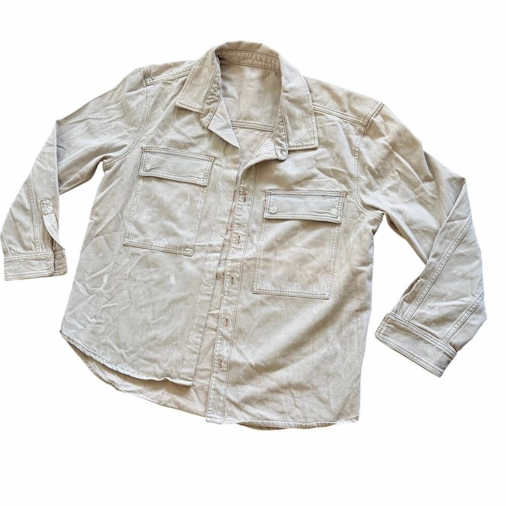 Hudson Jeans Denim Shacket Gold Dust Tan 100% Cotton Utility Jacket L